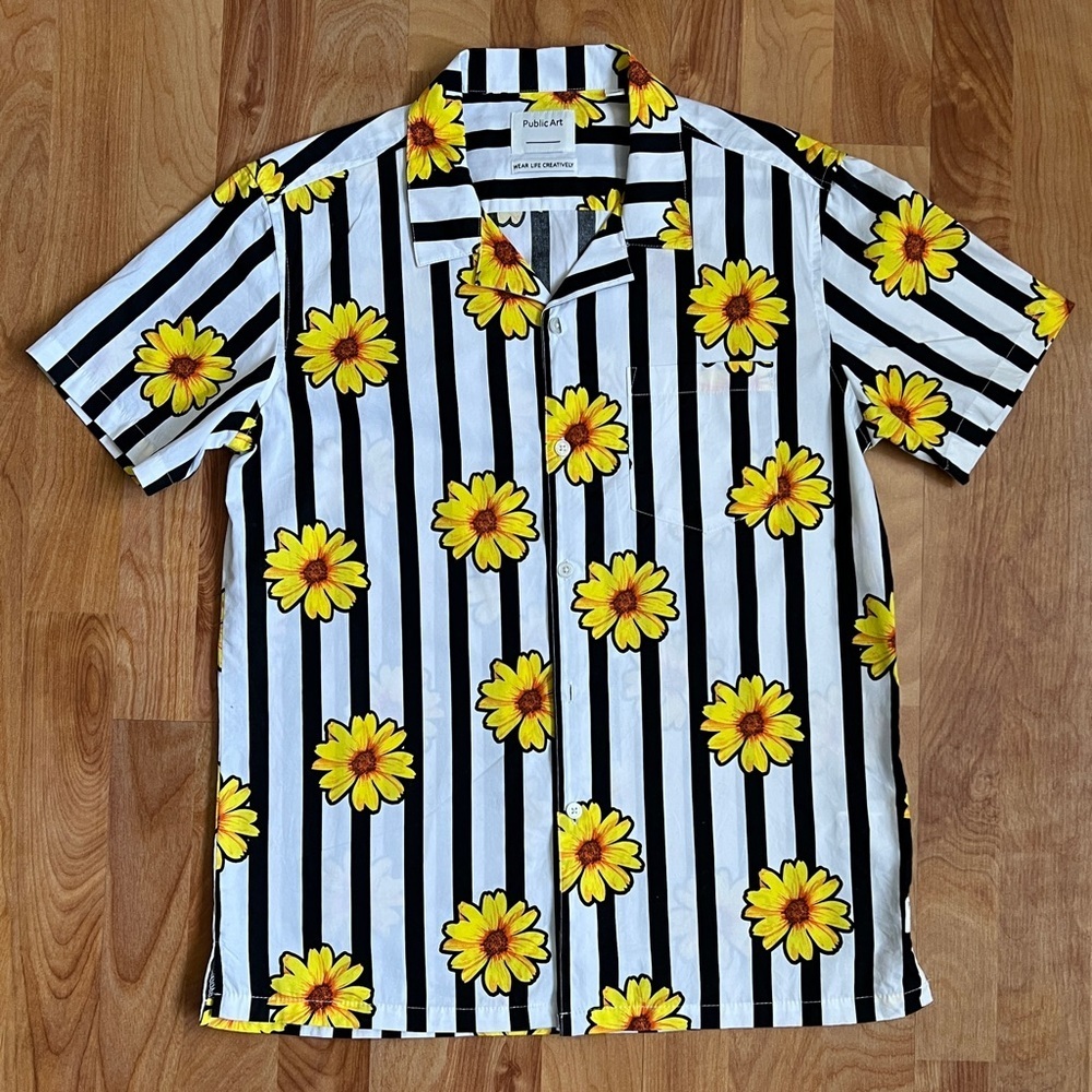 Sunflower Striped Unisex Casual Cotton Button Down Shirt sz Small